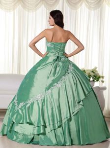 Classy Lace-up Appliqued Green Quinceanera Gown Dress with Flowers