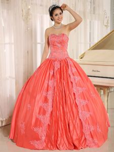 Eye Catching Ball Gown Watermelon Red Dress for Quince with Appliques