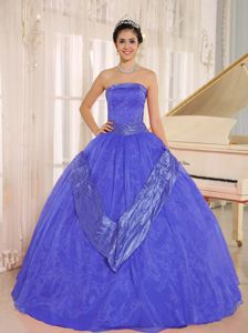 Customer Made Strapless Blue Ball Gown Quince Dress for a Cheap Price