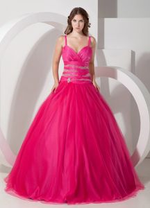 Cheap Straps Beaded Hot Pink Quinces Dresses in Fashion under 200