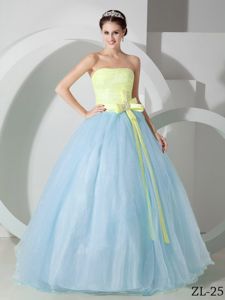 Pretty Yellow and Light Blue Quinceanera Gown Dresses with Bowknot
