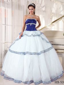 Appliqued White and Blue Quinceanera Gown with Corset Back in Fashion