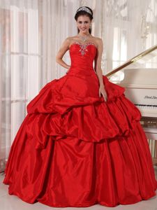 up-To-Date Pick-ups Beaded Red Dresses for Quinceanera in Taffeta