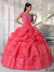 Special Off The Shoulder Watermelon Red Quinceanera Dresses with Beading