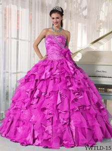 Customer Made Beaded Ruffled Ball Gown Sweet 15 Dresses in Light Purple