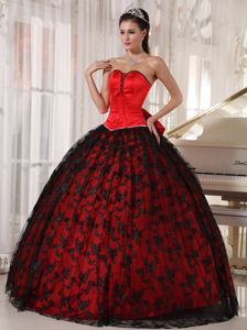 2013 High-class Red and Black Quinces Dresses with Big Bow on Back
