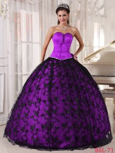 Light Purple Taffeta Quinceaneras Dress with Black Lace in Salta Argentina