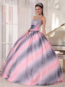 Trendy Ombre Black Pink Gradient Quinceanera Gown Dress with Beads