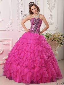 Hot Pink Quinceanera Gown with Beads and Ruffles in Santa Cruz Bolivia