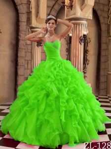 Snappy Ruffled Beaded Ball Gown Dress for Quinceanera in Spring Green
