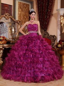 Pretty Sweetheart Beaded Ruffled Quinceanera Gown Dresses in Purple
