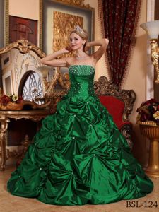 Fast Shipping Strapless Pick-ups Beaded Green Quince Dress Online