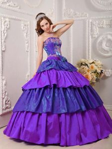 Classy Tiered Appliqued Purple Strapless Quinceanera Gown in Salta Argentina