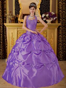 Lilac Ball Gown Halter Taffeta Appliques Quinceanera Dress in Malvern