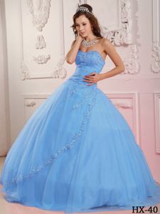 Classical Sweetheart Tulle with Appliques Baby Blue Sweet Sixteen Dress