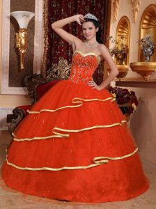 Rust Red Sweetheart Satin and Tulle Beading Quinceanera Dress in Lancaster
