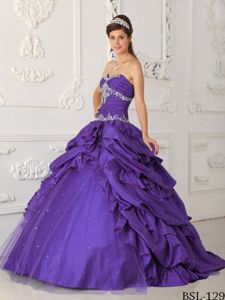 Purple Princess Sweetheart Appliques with Beading Quinceanera Gown Dress