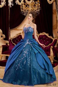Blue Ball Gown Sweetheart Taffeta and Tulle Appliques Quinceanera Dress