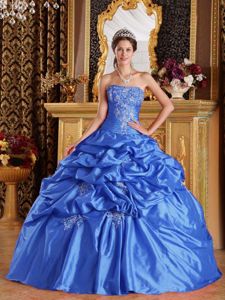 Aqua Blue Strapless Pick-ups and Appliques Taffeta Sweet Sixteen Dress