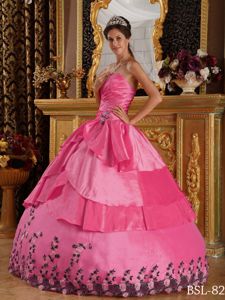 Hot Pink Sweetheart Taffeta Appliques Quinceanera Dress in Bethlehem
