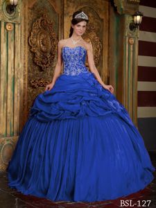 Blue Ball Gown Sweetheart Taffeta Beading and Appliques Quinceanera Dress