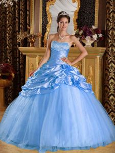 Aqua Blue Ball Gown Taffeta and Tulle Beading Quinceanera Dress in Allentown