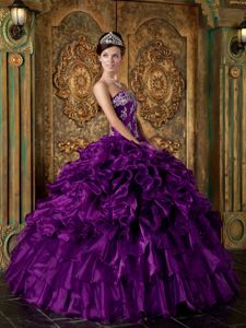 Purple Ball Gown Strapless Organza Ruffles Sweet 15 Dress in Lake Oswego