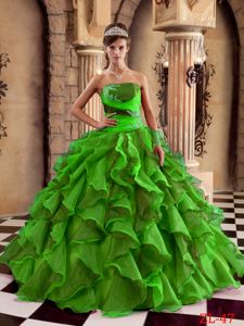 Green Strapless Organza Ruffles and Appliques Sweet 16 Dress in Gresham