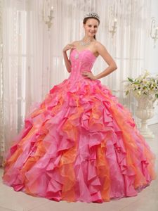 Multi-colored Sweetheart Organza Appliques Quince Dress in Oklahoma City