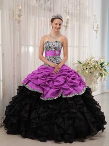 Brand New Fuchsia and Black Sweetheart Quince Dress with Zebra and Pick-ups