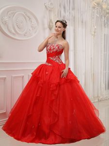 Red Strapless Taffeta and Organza Appliques Quinceanera Dress in Cleveland
