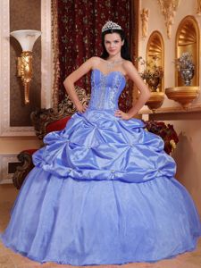 Blue Sweetheart Taffeta Sweet Sixteen Dress with Beading and Pick-ups