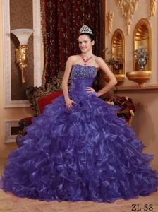 Purple Strapless Organza Beading and Ruffled Layers Quinceanera Dress