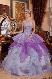 Affordable Sweetheart Organza Quinceanera Dress with Beading and Ruching