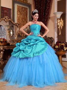 Blue Ball Gown Strapless Appliques with Beading Sweet 16 Dress in Bismarck