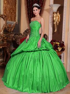 Spring Green Strapless Taffeta Beading and Embroidery Quinceanera Dress
