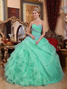 Apple Green Sweetheart Appliques and Ruched Quinceanera Dress in Greenville