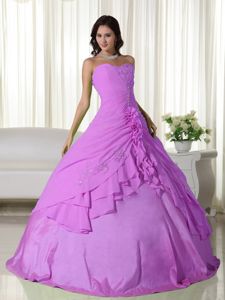 Lace-up Lavender Long Quinceanera Dresses with Flowers and Ruffled layers