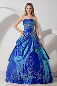 New Strapless Royal Blue Floor-length Sweet 15 Dresses with Embroidery