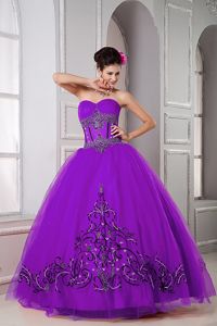 Elegant Purple Sweetheart Long Quince Dresses with Embroidery in Wayne
