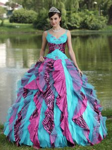New Colorful Floor-length Quince Dresses with Ruffles and Straps in Duluth