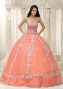 Pretty Peach Appliqued Sweetheart Floor-length Quinceanera Gown in Troy