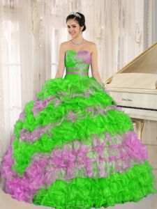 Sweetheart Green and Purple Long Sweet 15 Dresses with Ruffles in Boise