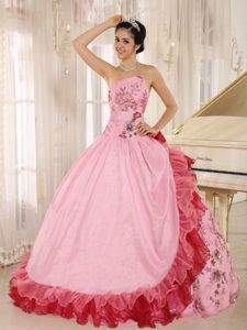 Asymmetrical Rose Pink Full-length Dress For Quinceanera with Appliques