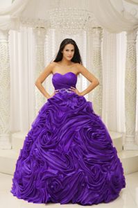 Purple Sweetheart Beaded Floor-length Sweet Sixteen Dresses with Flowers