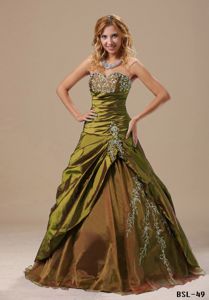Olive Green Appliqued Sweetheart Full-length Quinceanera Gown in Hanover