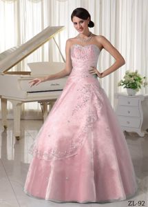 Light Pink Beading Over Skirt Sweetheart Floor-length Quinceanera Gowns