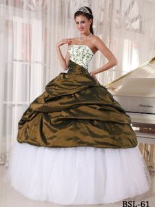Strapless White and Brown Long Quince Dresses with Embroidery in Ames