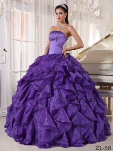 Elegant Purple Beaded Strapless Full-length Quinceanera Gown with Ruffles