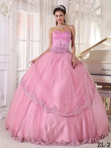 Rose Pink Sweetheart Full-length Dresses For Quinceanera with Appliques